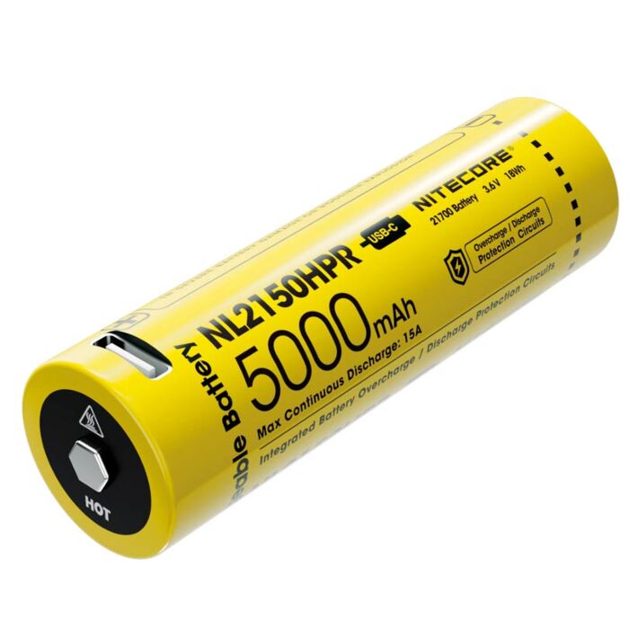 Nitecore - NL2150HPR USB-C - Batteria ricaricabile protetta Li-Ion 21700 3.6V 5000mAh 15A Nitecore - NL2150HPR USB-C - Batteria ricaricabile protetta Li-Ion 21700 3.6V 5000mAh 15A