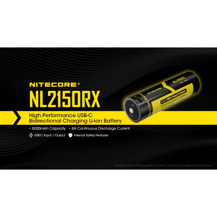 Nitecore - NL2150RX Con Plug USB-C - Batteria Ricaricabile Protetta Li-Ion 21700 3.6V 5000mAh e Power Bank Nitecore - NL2150RX Con Plug USB-C - Batteria Ricaricabile Protetta Li-Ion 21700 3.6V 5000mAh e Power Bank