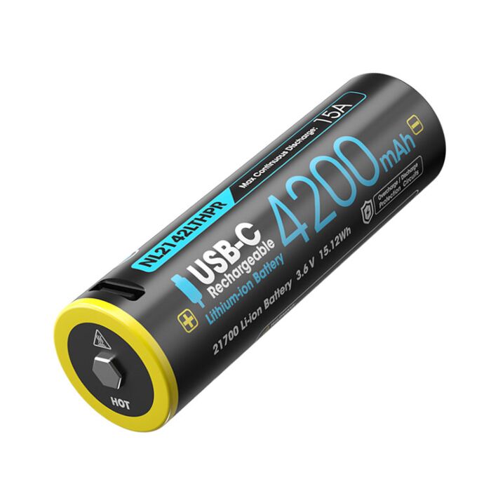 Nitecore - NL2142LTHPR - Batteria ricaricabile protetta USB-C Li-Ion 21700 3.6V 4200mAh 15A per basse temperature e climi rigidi Nitecore - NL2142LTHPR - Batteria ricaricabile protetta USB-C Li-Ion 21700 3.6V 4200mAh 15A per basse temperature e climi rigidi