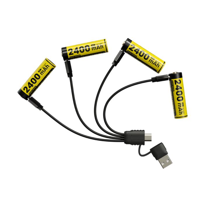 Nitecore - NH2400 - 4x Batterie AA Ricaricabili Li-Ion 1.5V 2400mAh con Plug USB-C - Batteria stilo Nitecore - NH2400 - 4x Batterie AA Ricaricabili Li-Ion 1.5V 2400mAh con Plug USB-C - Batteria stilo