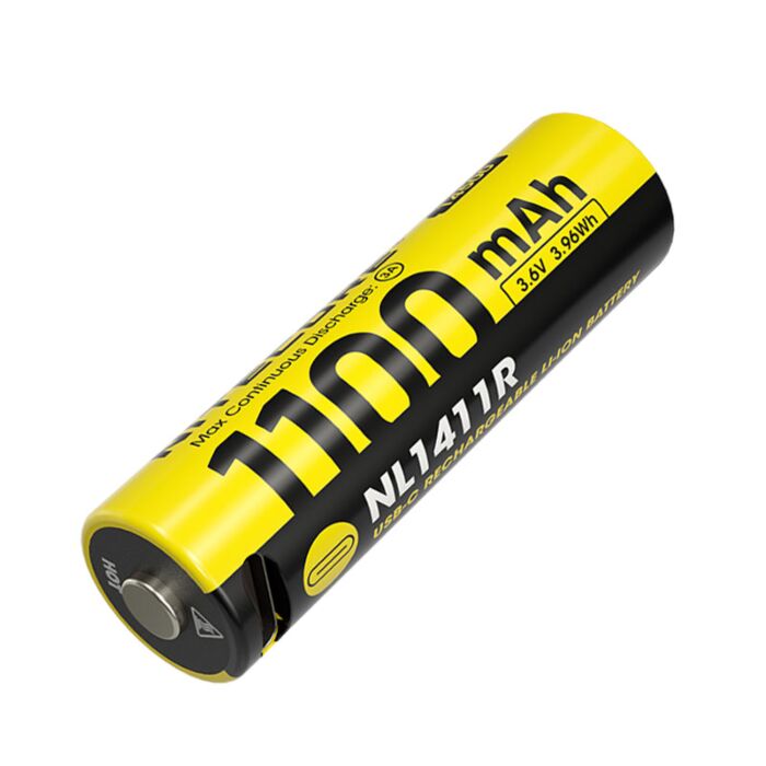 Nitecore - NL11411R - Batteria ricaricabile protetta Li-Ion 14500 3.6V con presa USB-C - 1100mAh - per HA11, HA15 e MT1A PRO Nitecore - NL11411R - Batteria ricaricabile protetta Li-Ion 14500 3.6V con presa USB-C - 1100mAh - per HA11, HA15 e MT1A PRO