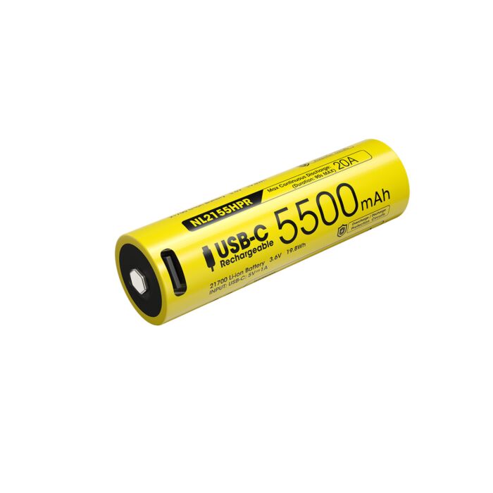 Nitecore - NL2155HPR USB-C - Batteria ricaricabile Li-Ion 21700 3.6V 5500mAh 20A Nitecore - NL2155HPR USB-C - Batteria ricaricabile Li-Ion 21700 3.6V 5500mAh 20A