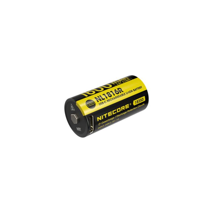 Nitecore - NL1816R - Batteria ricaricabile protetta Li-Ion 18350 3.6V con presa USB-C - 1600mAh - per MT1C PRO Nitecore - NL1816R - Batteria ricaricabile protetta Li-Ion 18350 3.6V con presa USB-C - 1600mAh - per MT1C PRO