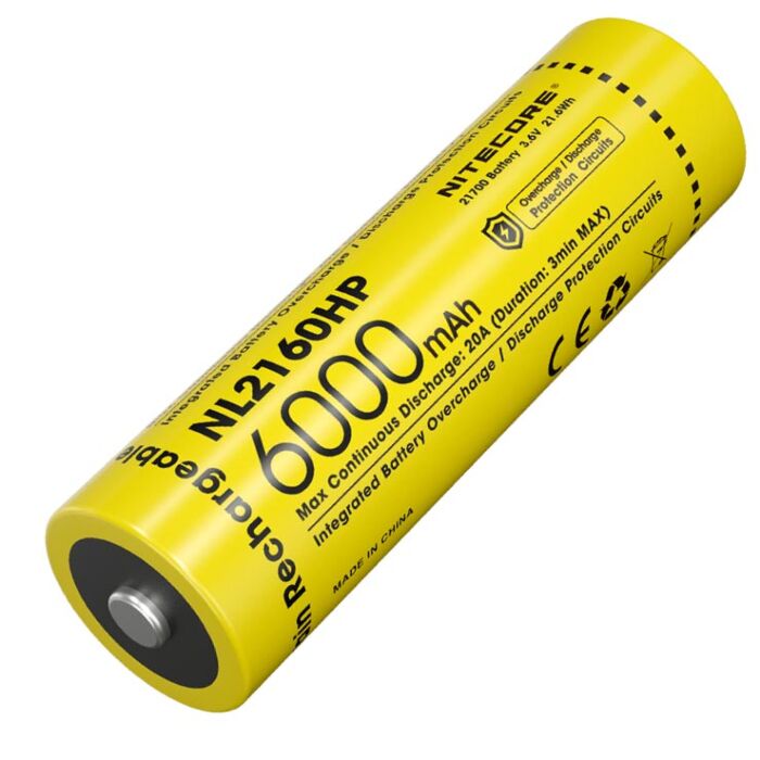 Nitecore - NL2160HP - Batteria Ricaricabile Li-Ion 21700 3.6V 6000mAh 20A per HC75UHE, MH12PRO ed MH25PRO 