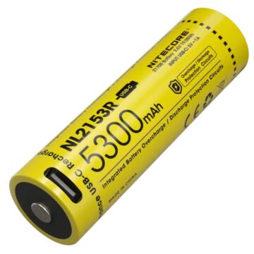 Nitecore - NL2153R USB-C - Batteria ricaricabile Li-Ion 21700 3.6V 5300mAh 10A - Per DL30, NEW P30, MH12SE, MH25S ed MH40S 