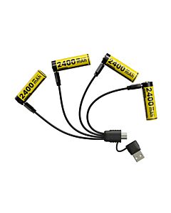 Nitecore - NH2400 - 4x Batterie AA Ricaricabili Li-Ion 1.5V 2400mAh con Plug USB-C - Batteria stilo 