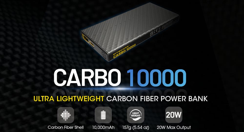 Nitecore - CARBO 10000 - Power Bank 10000mAh 20W ultraleggero - powerbank